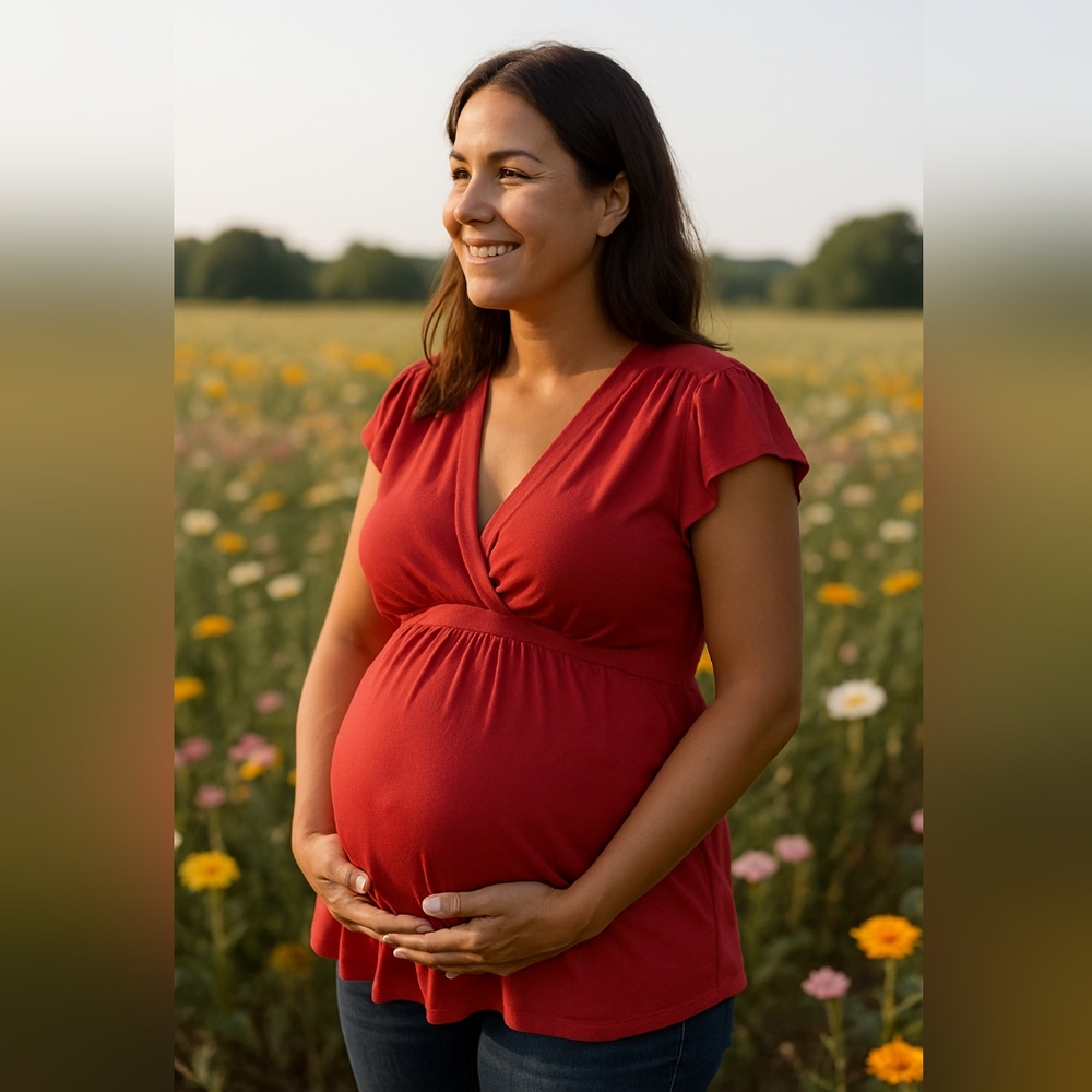 Zx) Motherhood Red Top Mother Hood Pregant